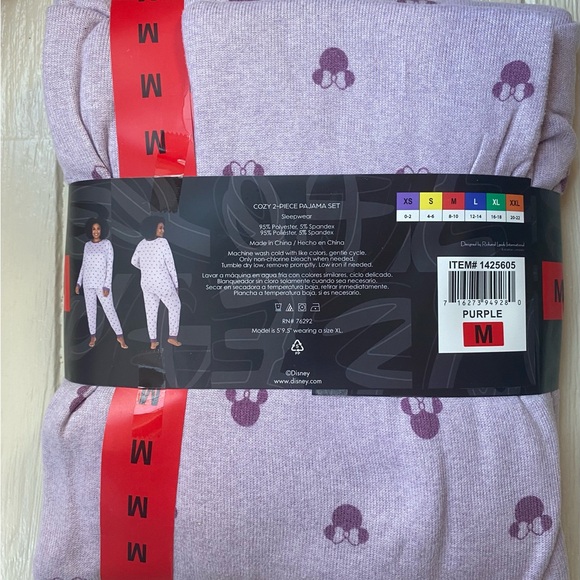 Disney Minnie Mouse Womens 2 Piece Cozy Pajama Set Purple Medium - Picture 7 of 7